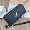 Women Double Zipper Long Wallet Large Capacity Lady Coin Purse Cell Phone Bag Credit Cards Holder Money Clutch Solid PU Leather 5