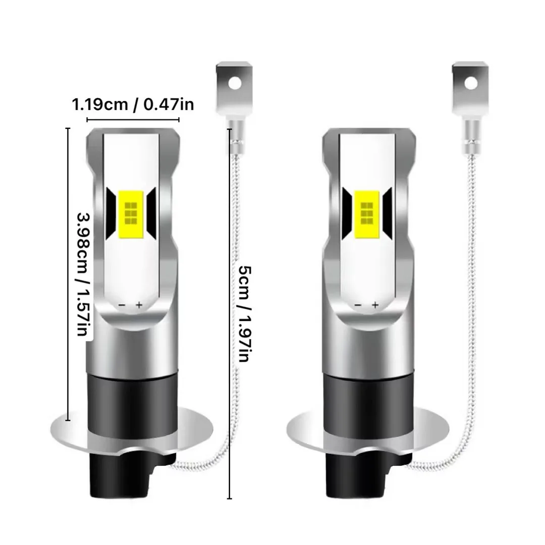 2개입 H3 LED 헤드라이트 전구 하이빔 6500K 화이트 3000K 옐로우 12000K 블루 자동차 트럭용 LED 안개등 주행등 DRL 12V-24V