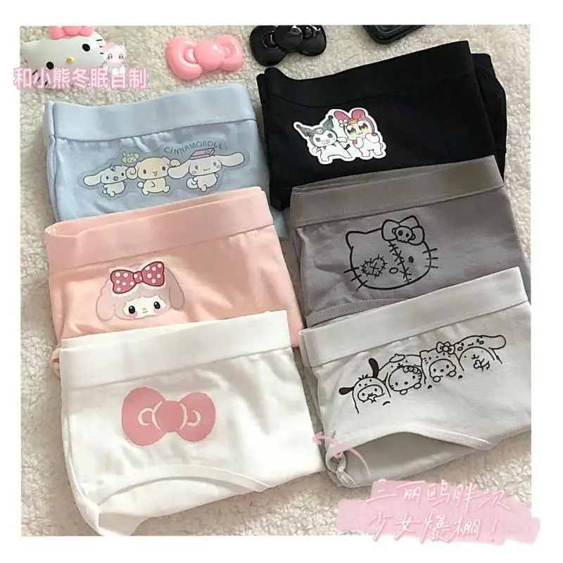 

3pcs Sanrio anime Hello Kitty Melody Cinnamoroll pure cotton underwear girls mid-waist girl Japanese cute briefs breathable gift