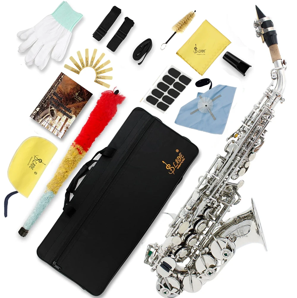 

SLADE Bb Soprano Saxophone Silver for Beginners Adults Sax with Box Cleanning Cloth Reeds Strap Brush Gloves Accessories