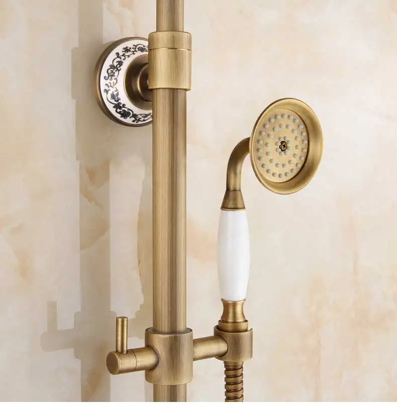 Vintage Round Brass and Porcelain Single Handheld Shower Head Spray
