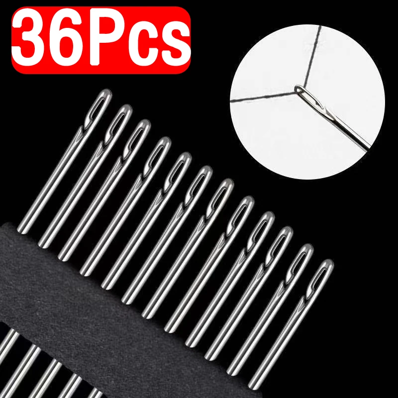 

12/24/36Pcs Blind Needle Elderly Needle-side Hole Hand Household Sewing Stainless Steel Sewing Needless Threading Diy Jewelry