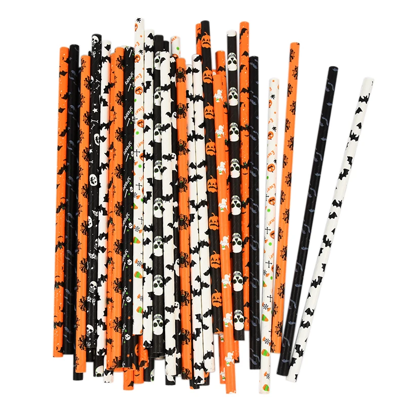 50/25Pcs Halloween Strohhalme Kürbis Fledermaus Spinne Geist Einweg Trinken Papier Strohhalme Halloween Party Home Bar Liefert – Detail 12