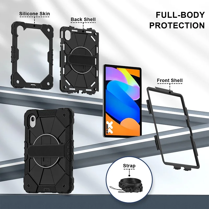 Enhanced Tablet Case with Anti-Lost Wristband and 360° Rotating Rugged Cover