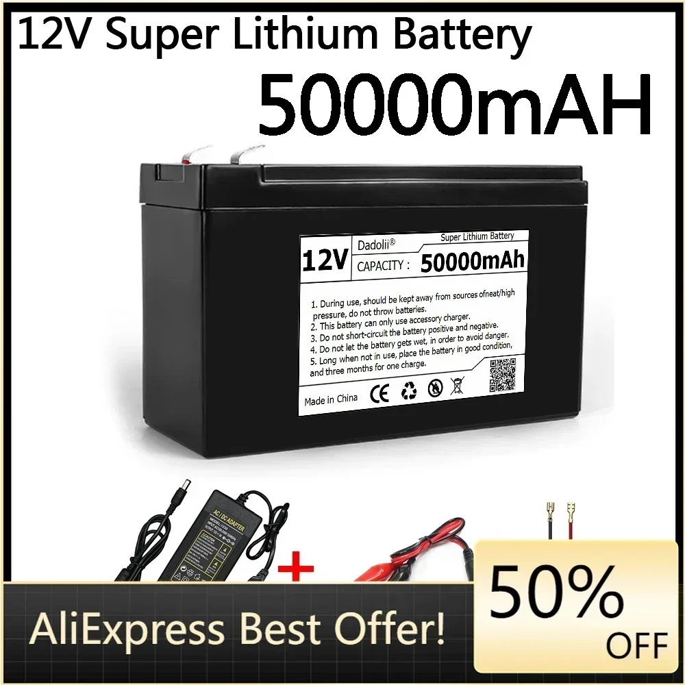 

50Ah 12V Battery 18650 lithium battery pack suitable for solar energy electric vehicle battery power display+12.6V3A charger