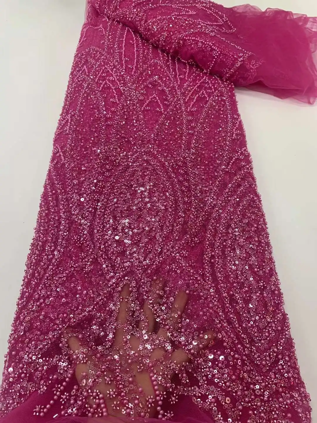 

Высококачественный модный африканский тюль с блестками, вышитая кружевная ткань для жениха, кружевная ткань с бисером и блестками для нигерийского свадебного платья