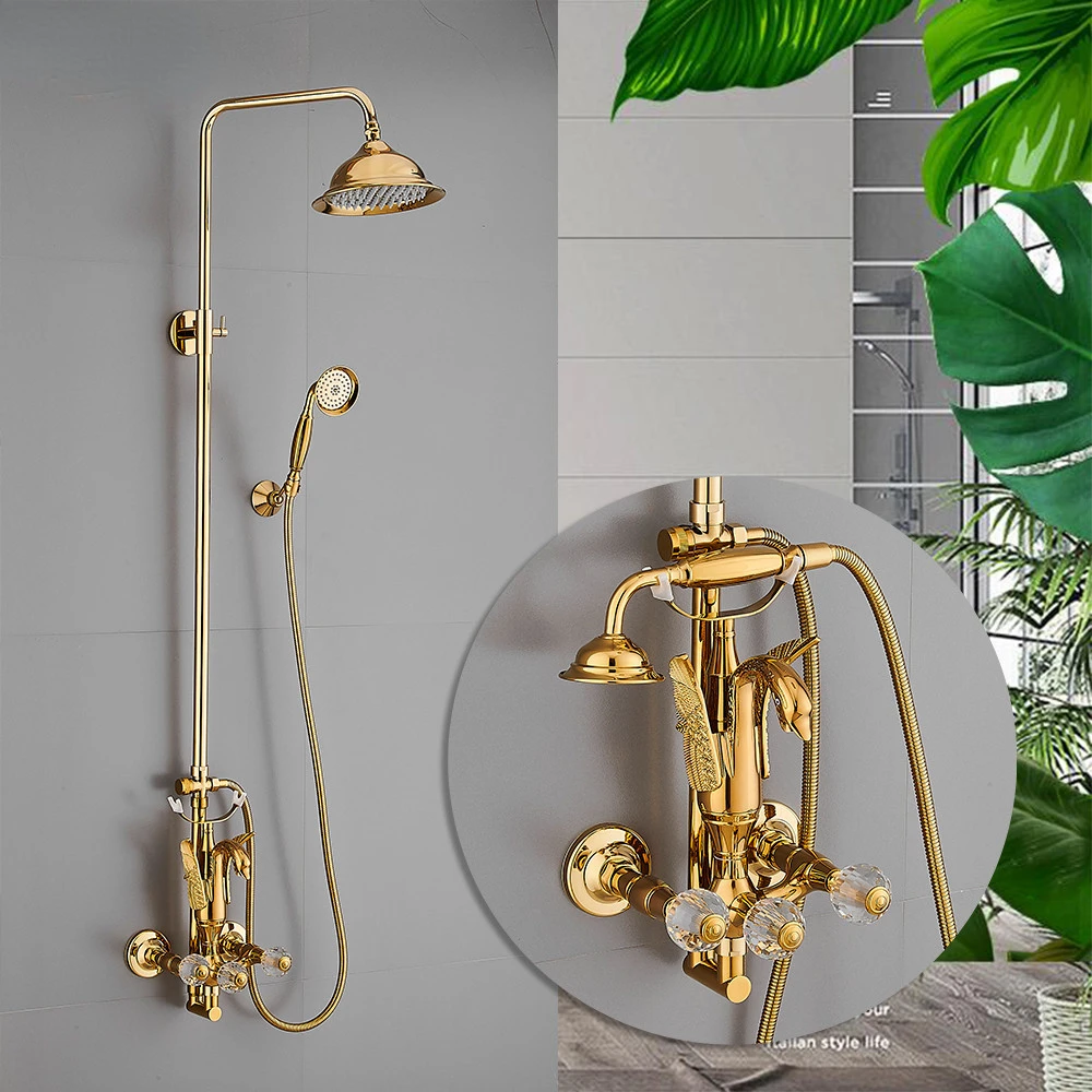 

Bathroom Shower Faucet Set Gold Swan Bathroom Rainfall Shower Mixer Tap Black Oil Brushed Brass Bath and Shower Faucet Set
