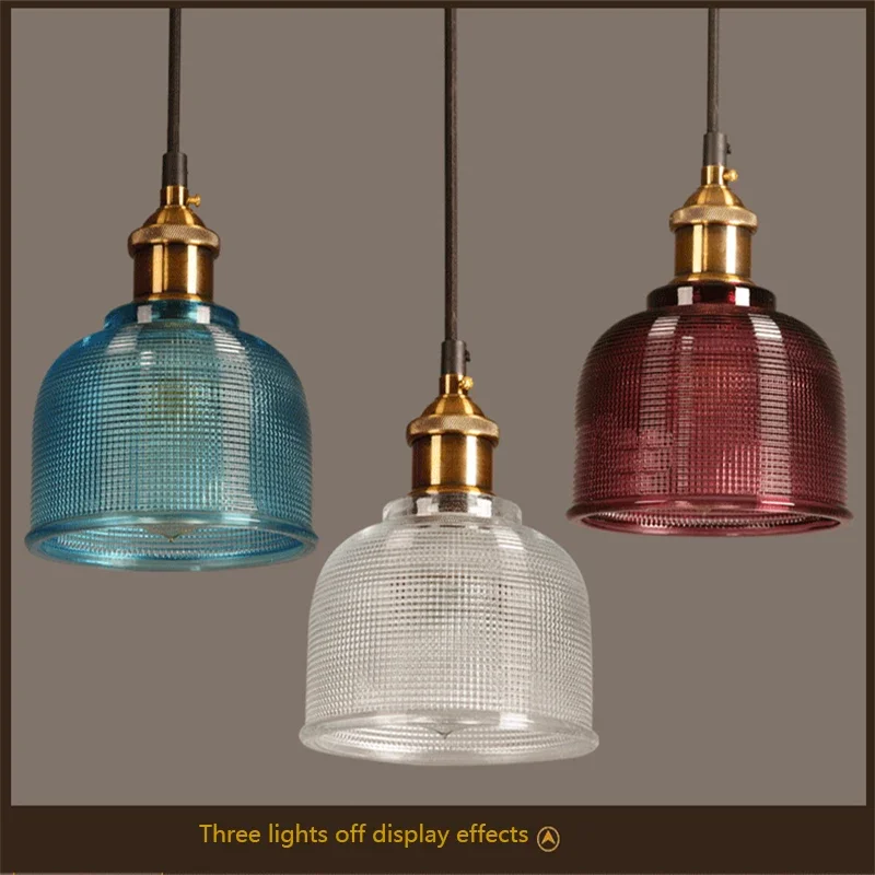 Glass Retro Chandelier Stained Glass Dining Room Pendant Lamp Living Room Bar Bedside Study Entrance Balcony Decoration Light
