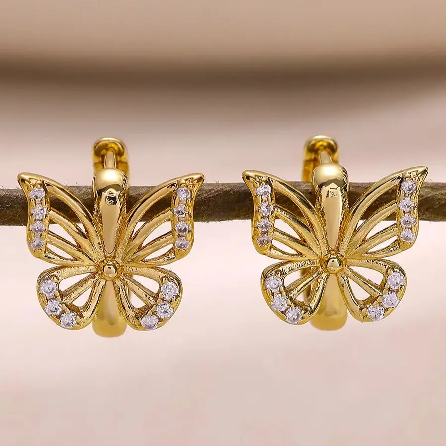 Zircon Earrings for Women Gold Color Stainless Steel