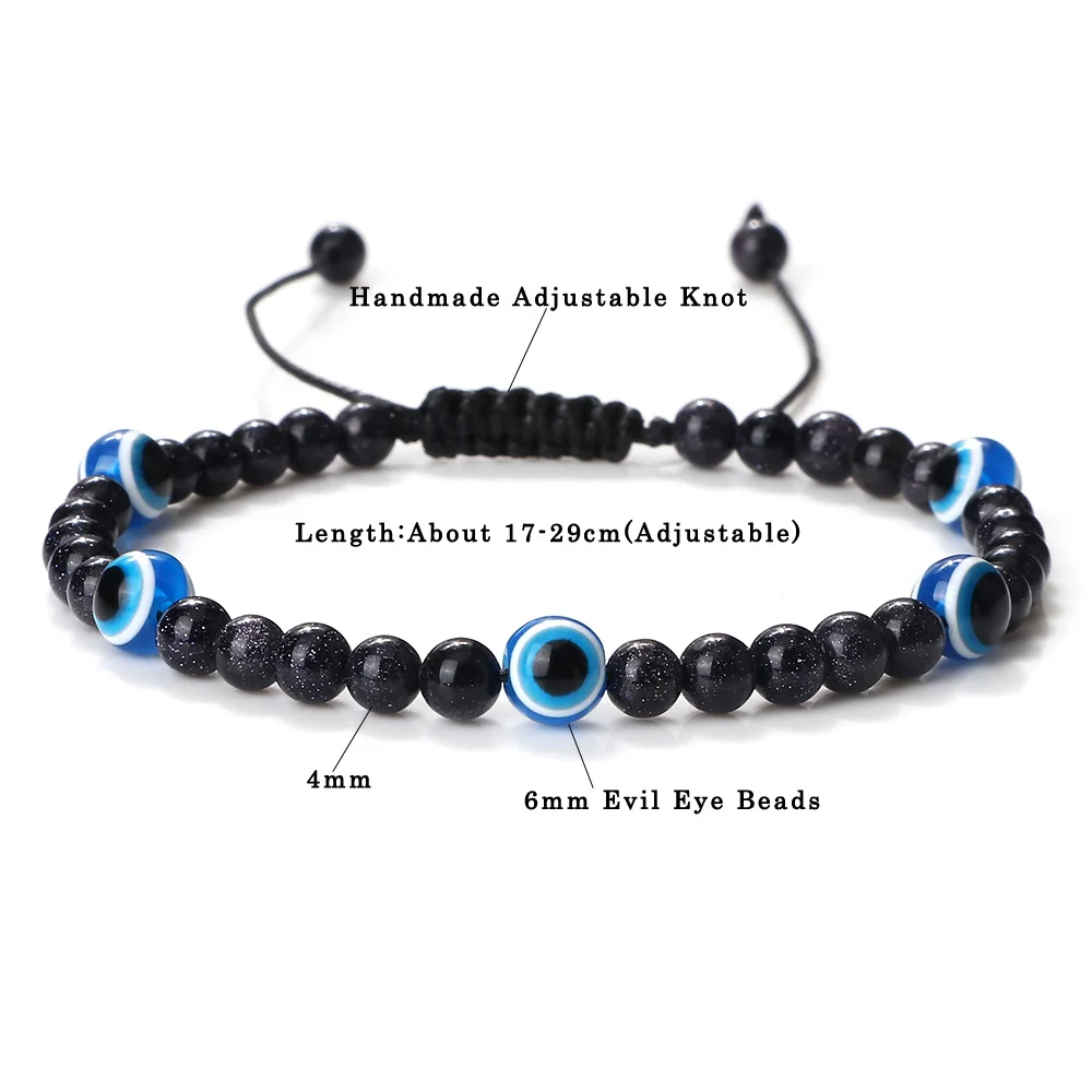 Glass Evil Eye 8MM Stretch Bracelet - Black - The Mystic Jewel