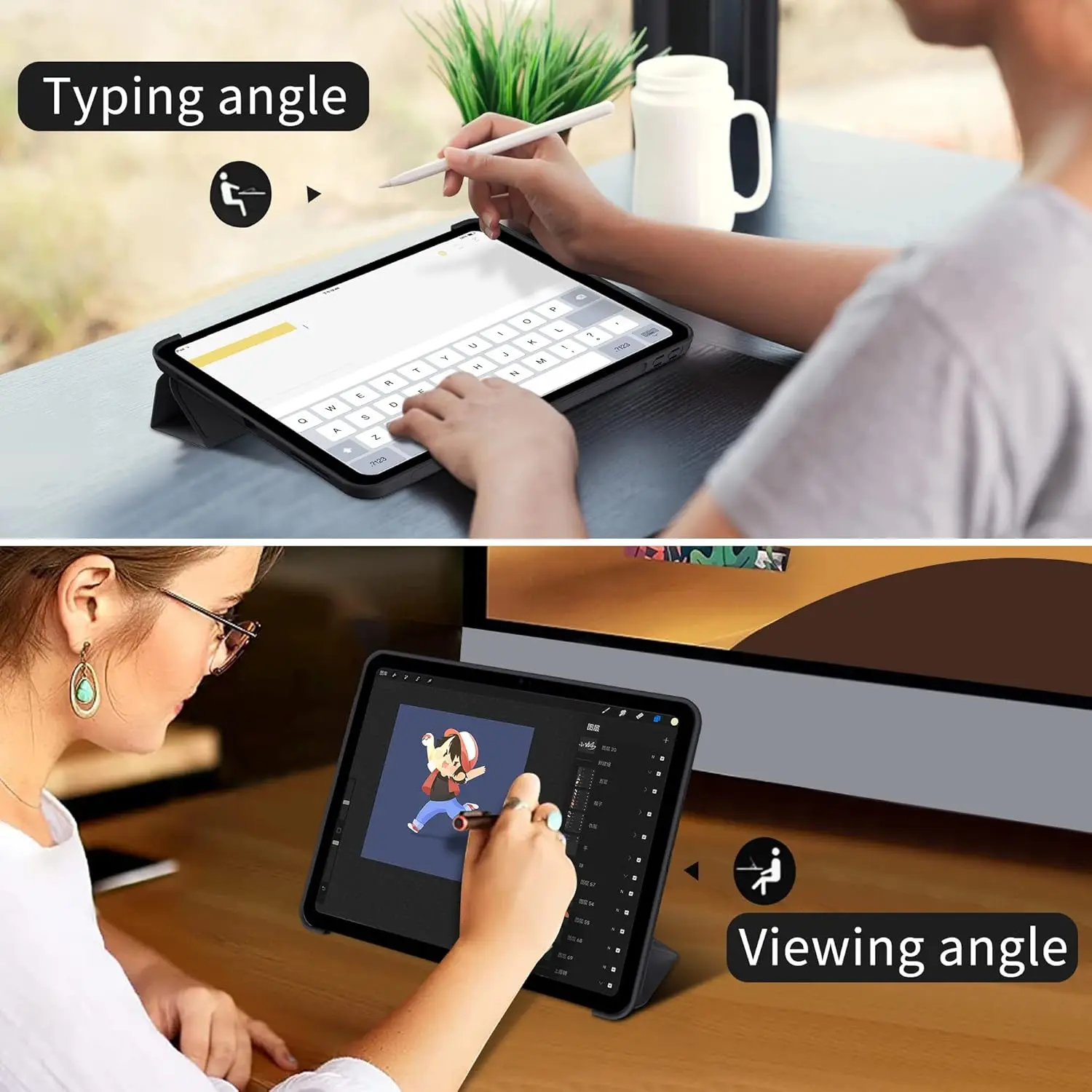 Premium Tri-Fold Flip Case - Magnetic Stand PU Leather Protective Cover