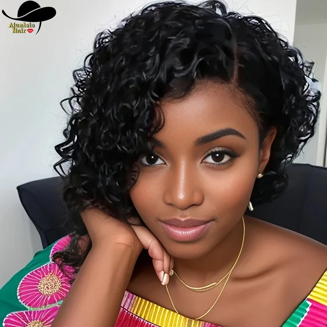 Cheveux birmans 6 pouces court crépus bouclés coupe lutin 100% perruques de cheveux humains 13x4x1 perruque de dentelle transparente couleur naturelle pour les femmes noires 1