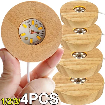 5-8cm Solid Wood LED USB Lamp Holder Display Base Night Light Luminous Bottle Coasters Crystal Ball Glass Ornament Stand Decor 1