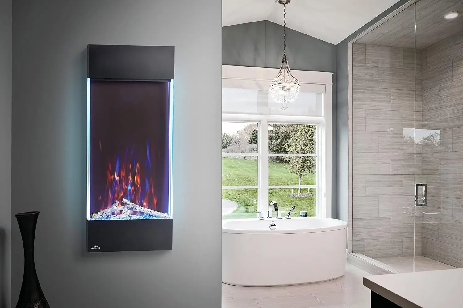 38 inch Vertical Wall Mount Electric Fireplace - Black, NEFVC38H 2