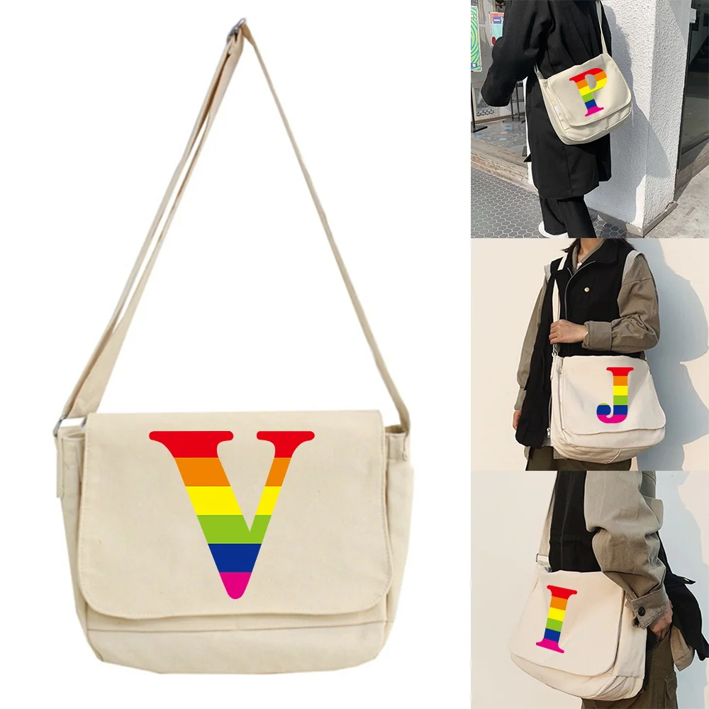 

Women Messenger Large Capacity Shoulder Crossbody Bags Rainbow Initial Name Series Versatile Female Backpack Travel Shopping Bag