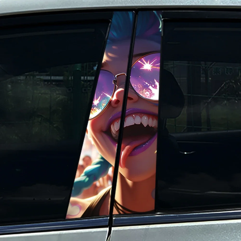 Anime JINX Girl Car Pillar Decorative Protective Sticker Film