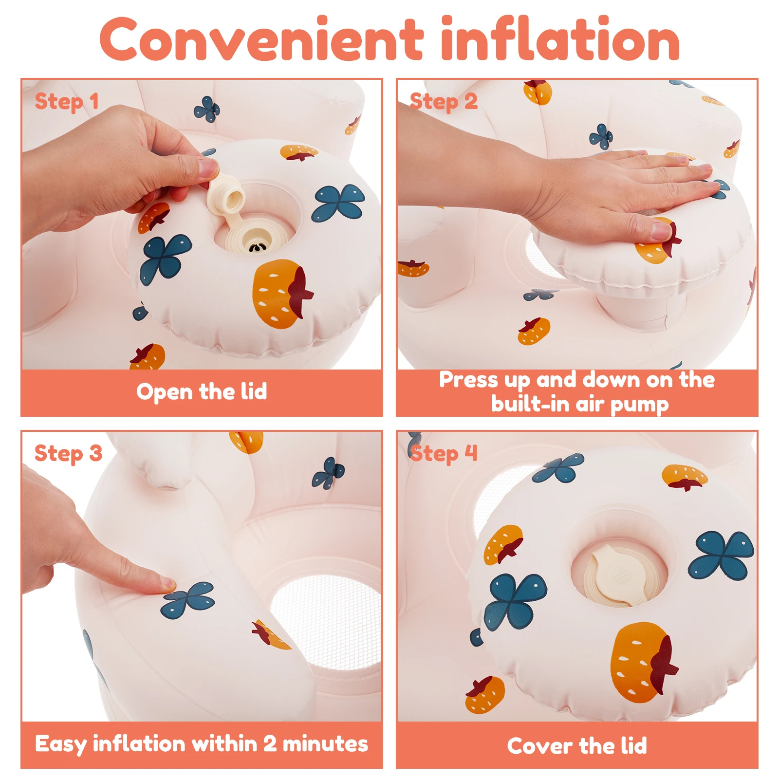 Inflatable Baby Chair Portable Baby Sofa Breathable Inflatable Baby Chair PVC Multifunctional Seat Practice Sitting Bath Stool 5