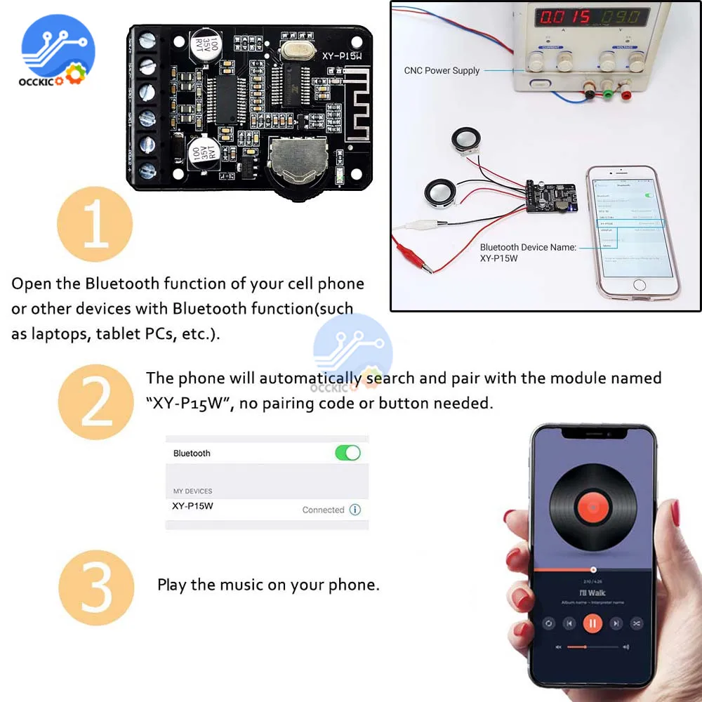 Audio Amplifier Board XY-P15W Bluetooth 5.0 Amplifier Board DC 8V 12V 24V 10W 15W 20W Power Amplifiers Audio Stereo Digital AMP Sound Board