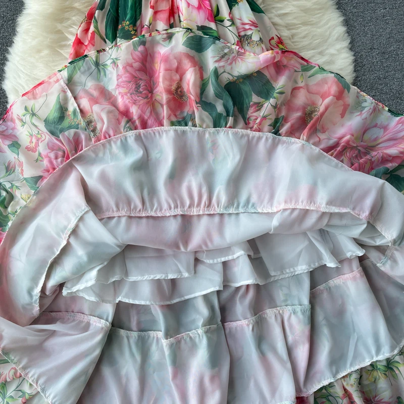 Elegant Party Dress Women Chiffon Printed Floral Long Dresses Ladies Short Sleeve Sexy V-neck Beach Maxi Dress Vestidos