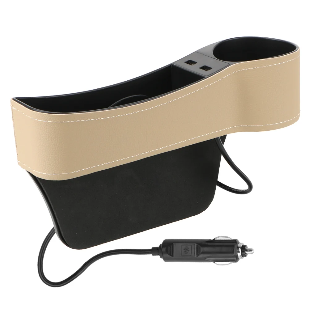 Dual USB Charger Seat Gap Slit Box Leather Car Seat Gap Storage Box Car Organizer Phone Bottle Cups Holder Accessories