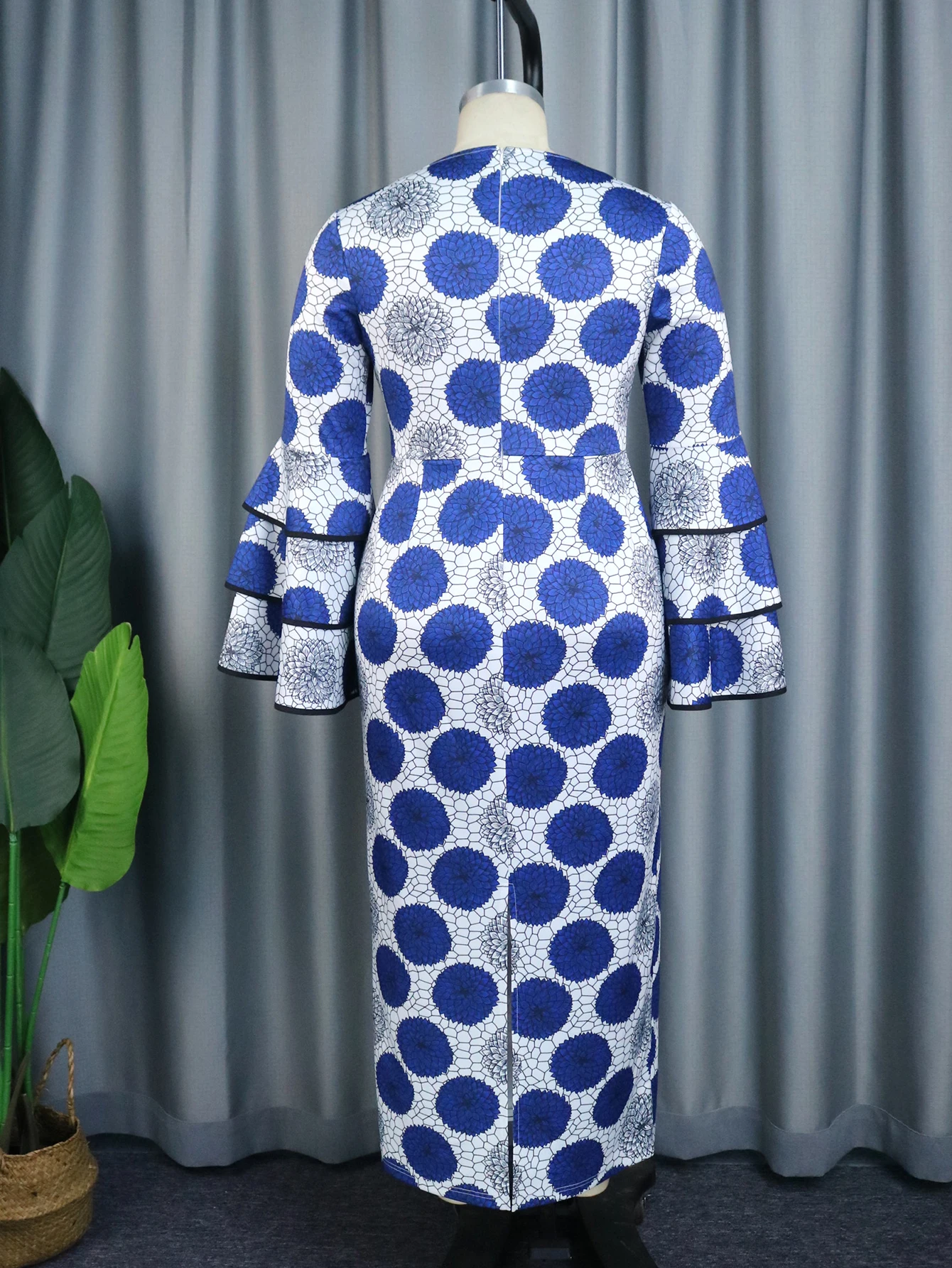 Blue Bodycon Dress V Neck Long Flare Sleeve Dot Printed Women Evening  Birthday Party Outfits Large Size 4XL Gowns for Ladies - AliExpress  200000345