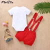 MiniFox Baby Boys Birthday Outfit For One Years Number"1“ Bodysuit and Y-back Suspender Shorts 1 Year Birthday Cake Smash Sets 2