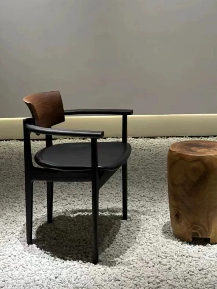

Middle vintage solid wood black dining chair backrest