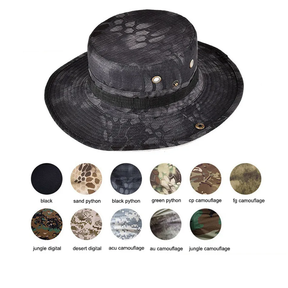 

Outdoor Military Camouflage Boonie Hat Cotton polyester Breathable UV Protection Fishing Hunting Trekking Training Hat One Size