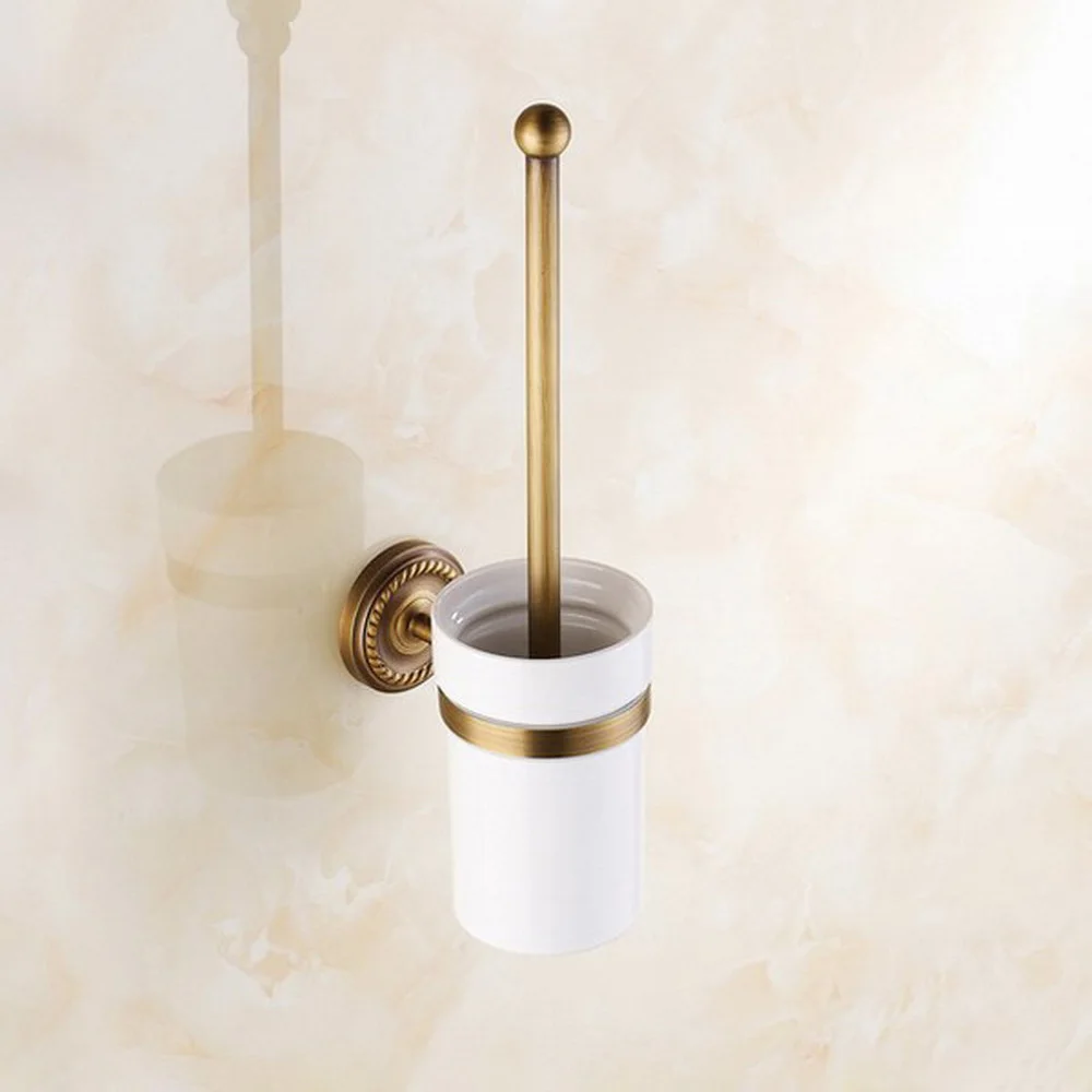 

Antique Brass Wall Mounted Toilet Brush Holder Bathroom Accessories Set Bath Products Ceramic Cup with Cleaning Brusher Nba271