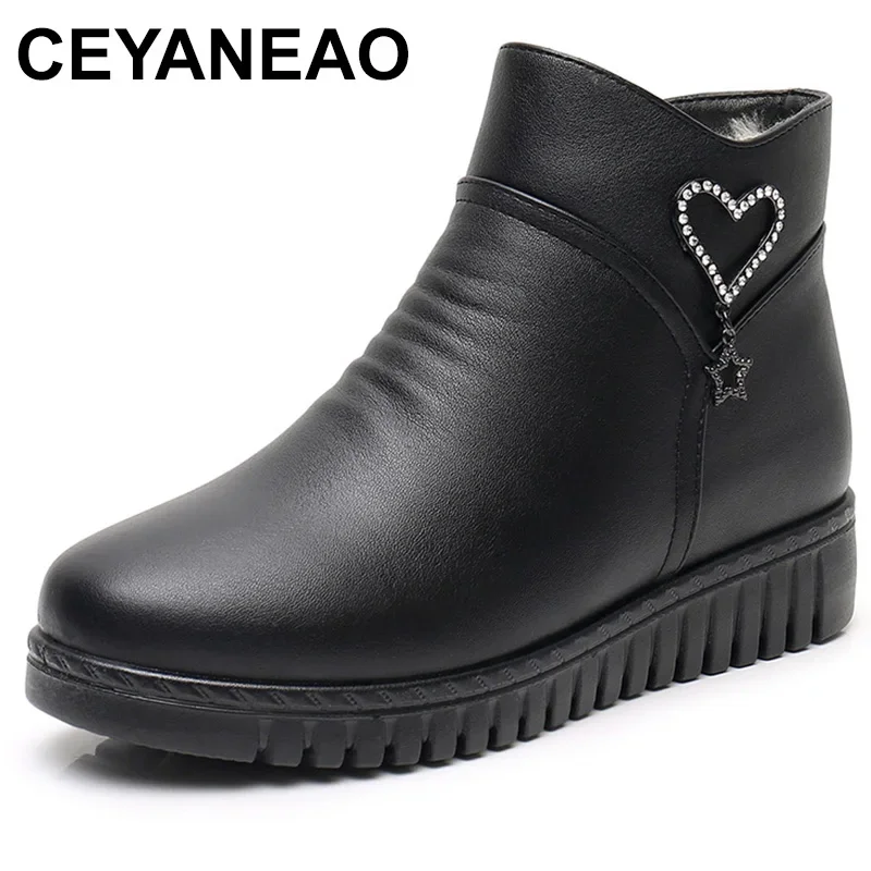 

Winter Shoes women's genuine leather ankle flat boots Casual Comfortable Warm Woman Snow Boots mother Cotton boots free shipping