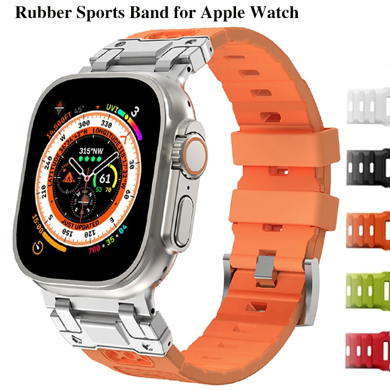 

Ремешок резиновый спортивный для Apple Watch Ultra 2 49 мм Series 9 8 7 se 6 5 4, роскошный браслет из ТПУ для iWatch ultra 45 мм 42 мм 44 мм
