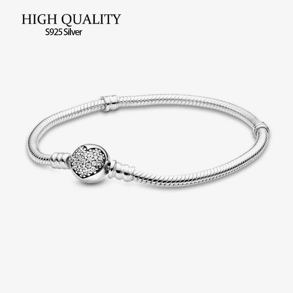 Pandora Moments Sparkling Heart Clasp Bracciale A Catena Con Osso Di Serpente Per Gioielli Da Donna Bracciale Regali In Argento 925