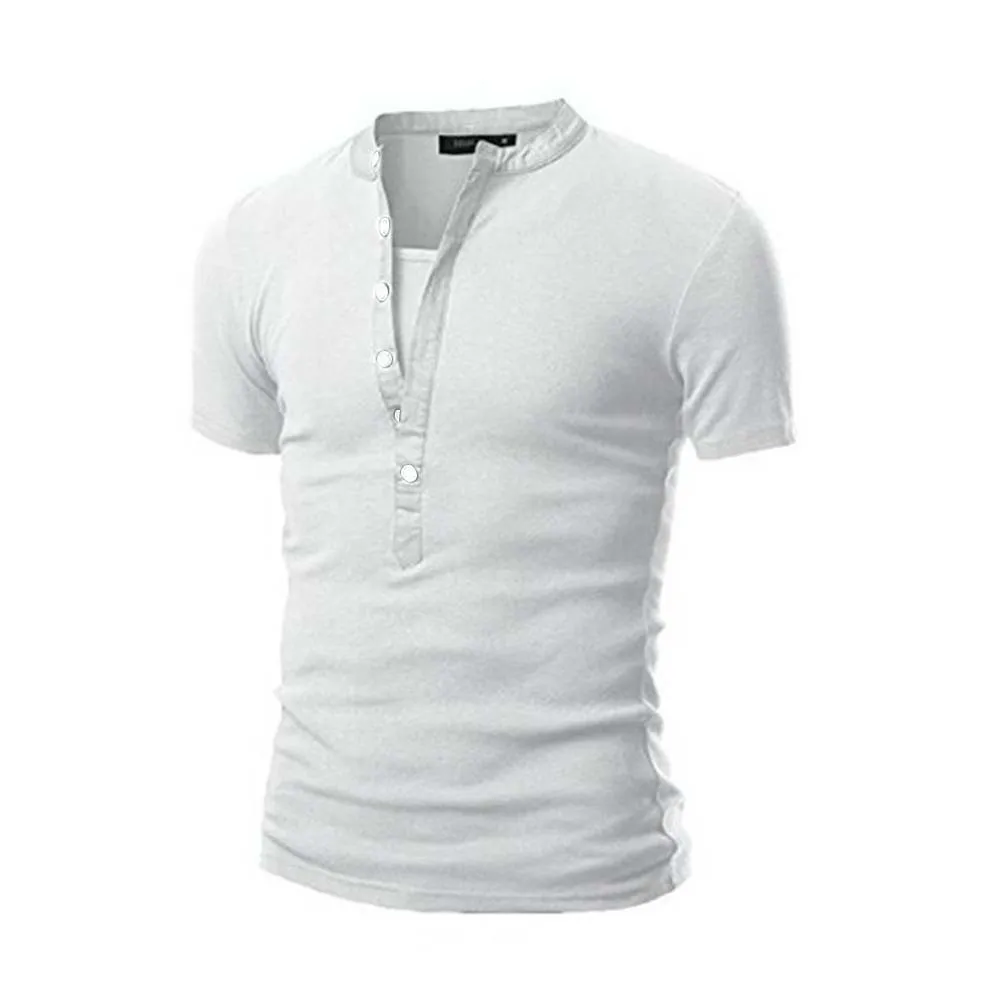

Hot New 2021 Fashion High Quality T-Shirt Button Casual Mens Muscle Print Regular Short Sleeve Slim Sport Summer