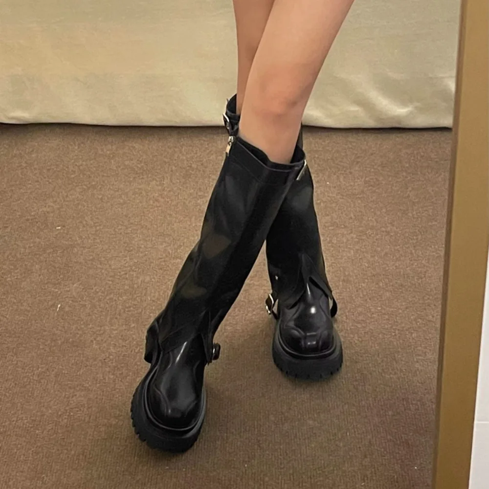 

Platform Winter High Boots For Women Fashion Slip On Long Pipe Boots Female Elegant Thick Bottom Women's Knight Botties