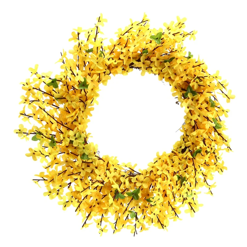

Искусственный цветочный венок Forsythia, желтый цветок, венок на входную дверь, зимний венок из жаамина для свадьбы, домашний Настенный декор