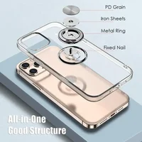 With Ring Stand Soft Transparent Case For iPhone 12 13 14 15 Pro Max Phone Cover For iPhone 7 8 Plus XR XS Max Magnetic Car Case 2