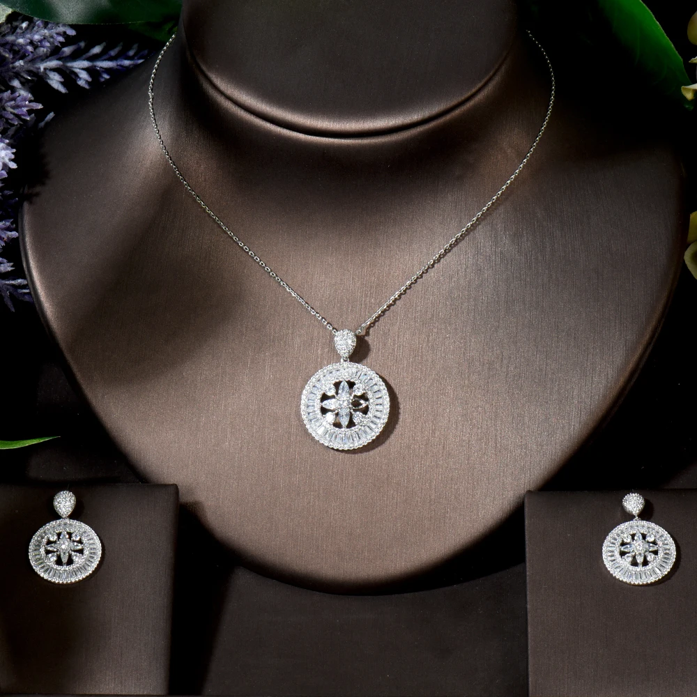 

Fashion Top Quality CZ Round Necklace Earring Set Hot 2pcs Nigerian Wedding Accessories Jewelry Sets For Brides Bijoux N-1677