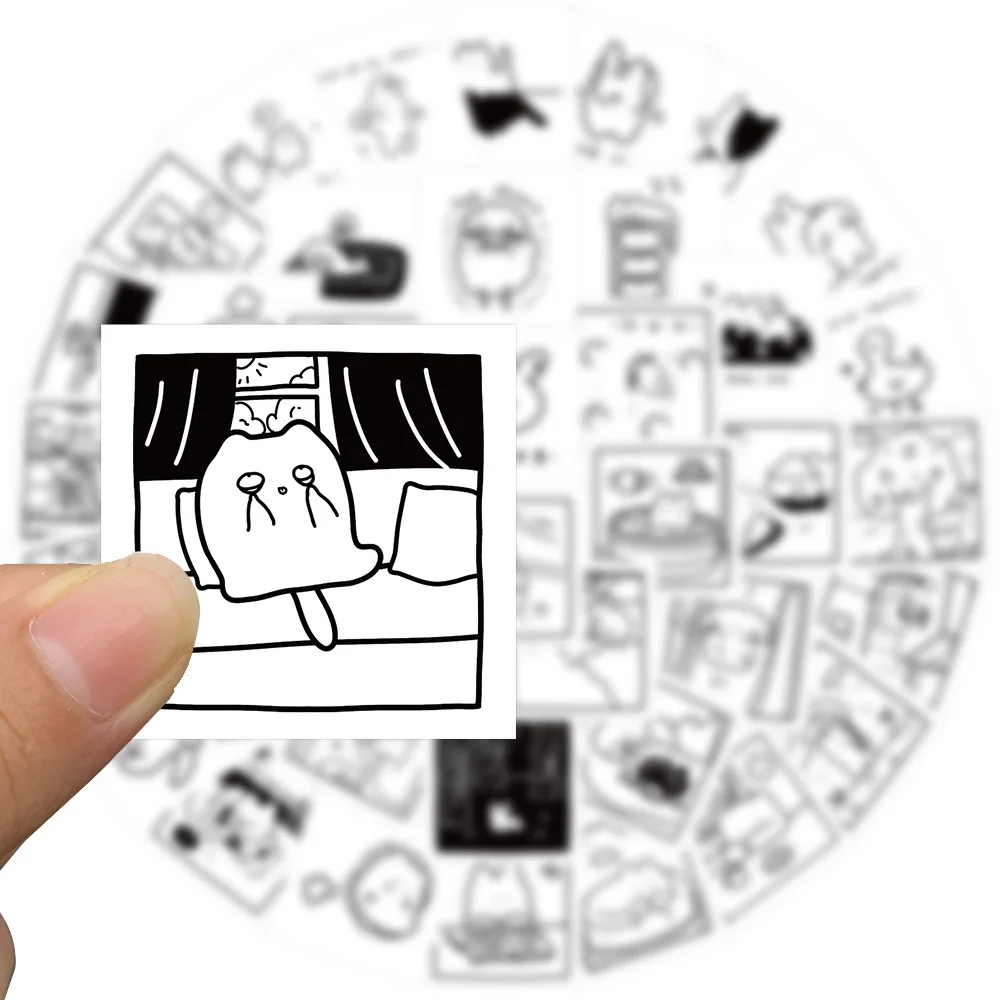 흑백 간단한 스트로크 귀여운 고양이 그래피티 스티커, DIY 수하물 노트북 휴대폰 스티커, 40 개