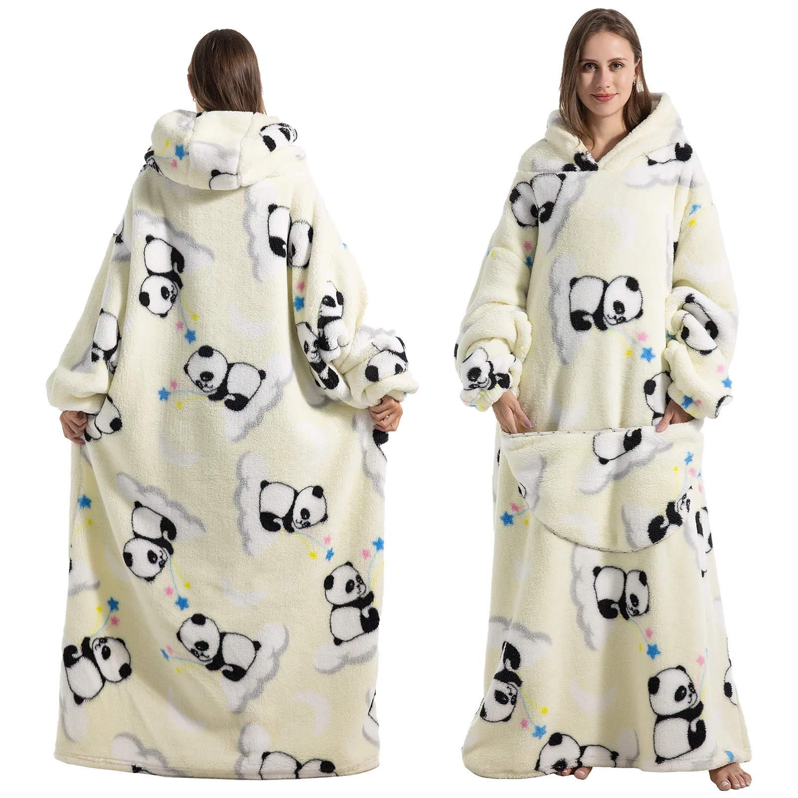 Extra Long Hoodies Sherpa Blanket Plush Fleece Family Matching Outfits Sweatshirts Avocado Dinosaur Homewear Oversized matching outfit