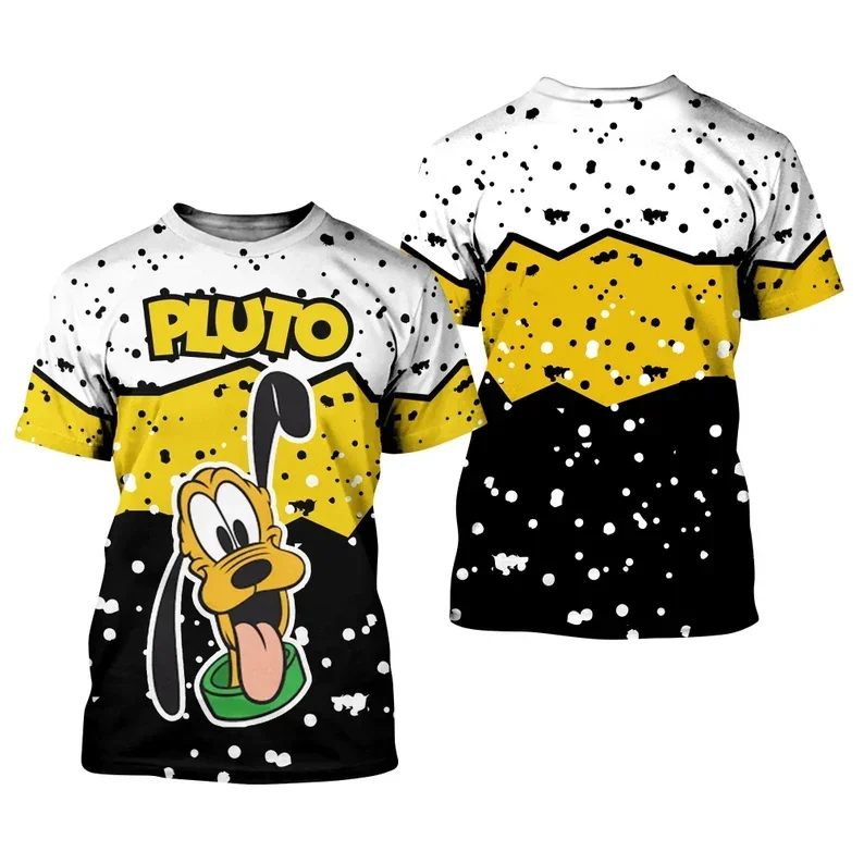 Disney Graphic Pluto Dog Ink Paint Splatter Giallo Nero Cartoon Outfit Unisex Print T-Shirt Uomo Donna Abbigliamento