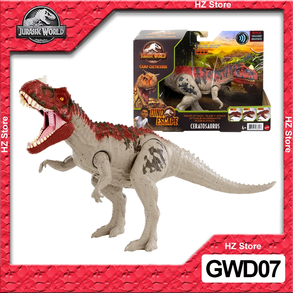 Jurássico mundo acampamento cretáceo rugido ataque ceratosaurus dinossauro  com greve sons ação brinquedo para crianças presente de aniversário gwd07