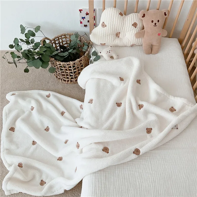 Korean Embroidered Bear Baby Swaddle Wrap Bedding for Newborn Blanket Hold The Children Out Blanket Autumn and Winter Blanket 6