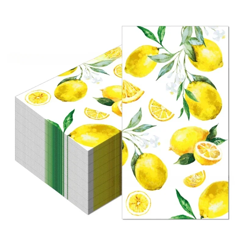 33*40cm 2-Ply Hawaiian Watercolor Lemon Fruit Printed Long Paper Napkin Party Festival Disposable Paper Placemat 20pcs/Pac