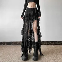 Jupe gothique années 2000, vêtements d'été pour femmes, Gyaru Kpop, Streetwear, dentelle, taille haute, décontractée, esthétique, longue, Hip Hop 5