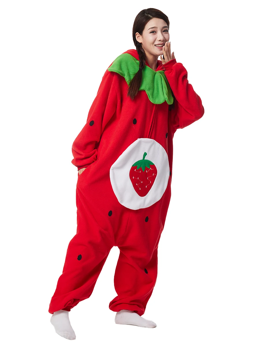 Kigurumi Pajamas Onesies Adult Strawberry For Women Men Animal Cute Cartoon Homewear Halloween Cosplay Party Costume