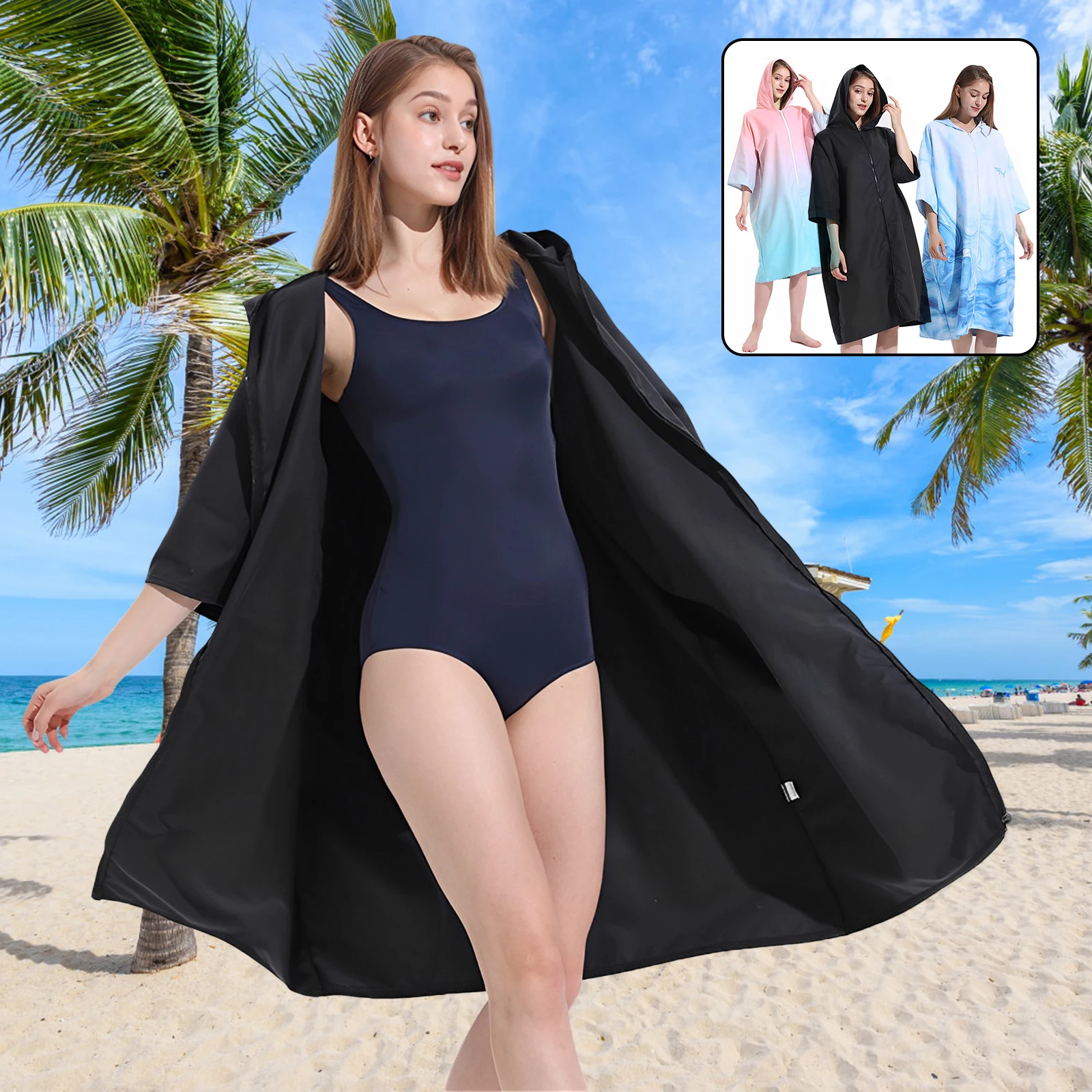 Microfiber towels Surf changing robe Unisex Surf Poncho Robe Towel Microfiber Towel Poncho Robe with Zipper Quick-Dry Hooded Beach Blanket Bath Swim