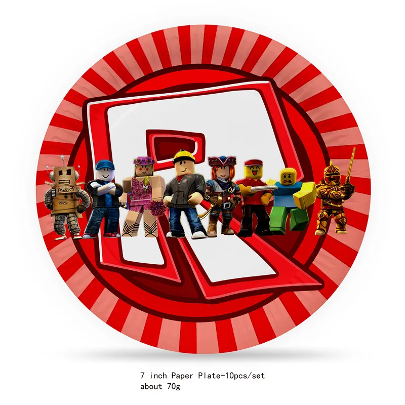 Roblox Party Supplies Tableware Set Paper Plate Cup Straw Latex Balloon Decoration for Roblox Game Birthday Baby Shower