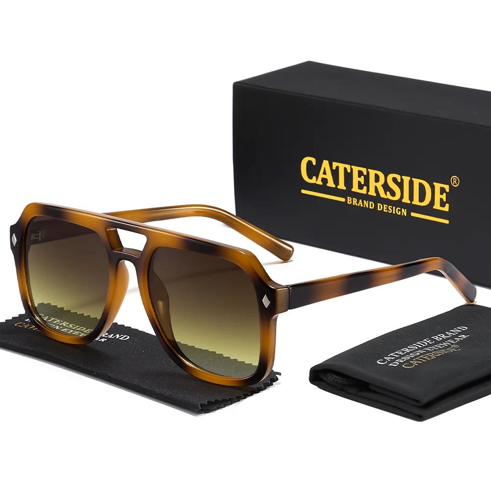 CATERSIDE Neue Retro Herren Piloten-Sonnenbrille mit Flachem Doppelsteg und Eckigem Rahmen für Damen, Outdoor, Urlaub, Geschäftsgeschenk, UV400-Schutz – Detail 10