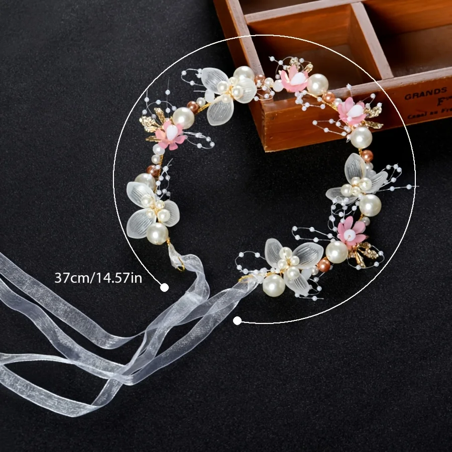 1 Piece of Beautiful Princess Pearl Flower Garland Headband Wedding Wedding Bride Bridesmaid Headdress
