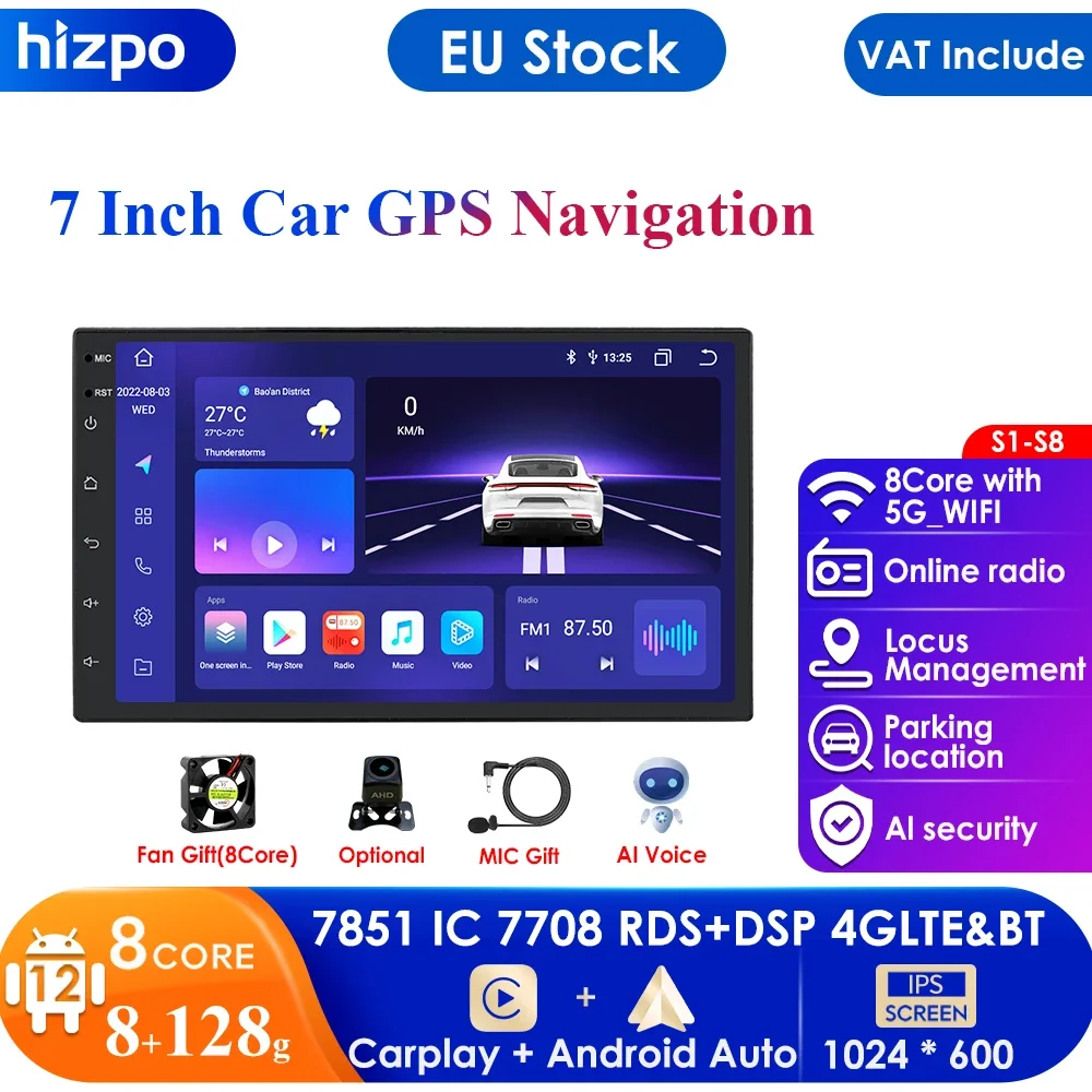 2 Din Autoradio 7 "Hd Autoradio Lettore Multimediale 2Din Touch Screen Auto Audio Carplay Stereo Mp5 Bluetooth Usb Video-Output Cam
